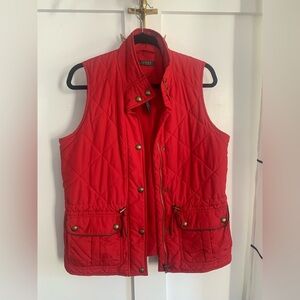 Lauren Ralph Lauren Red Quilter Zip Up Vest with Pockets Trimmed Faux Leather M